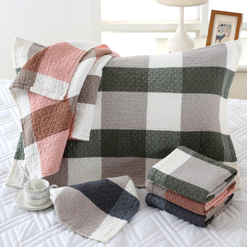 Three-Layer Washed Cotton Plaid Gauze Pillowcase - Soft, Breathable, Sweat-Absorbing Japanese Style
