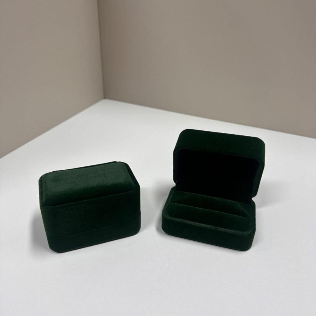 Double Ring & Earring Flocked Cloth Jewelry Gift Box - Flip Top Wedding Band & Stud Packaging.