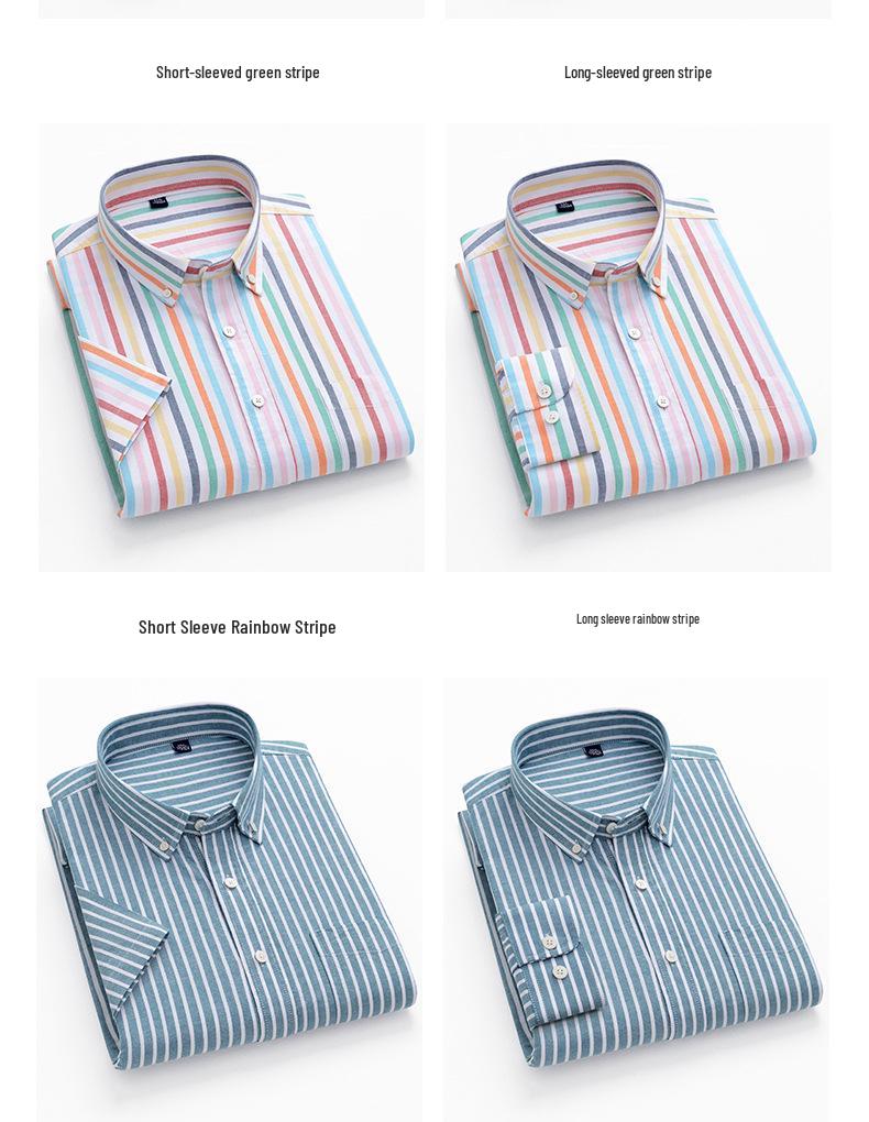 Men's Summer Striped Short-Sleeve Cotton Shirt with Turn-Down Collar