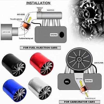 Turbina de Aire para Coche Modificación Turbo Ahorrador de Combustible Gas Doble Ventilador Turbo Supercargador Turbina Apto Para Manguera de Aire Diámetro 65-74mm