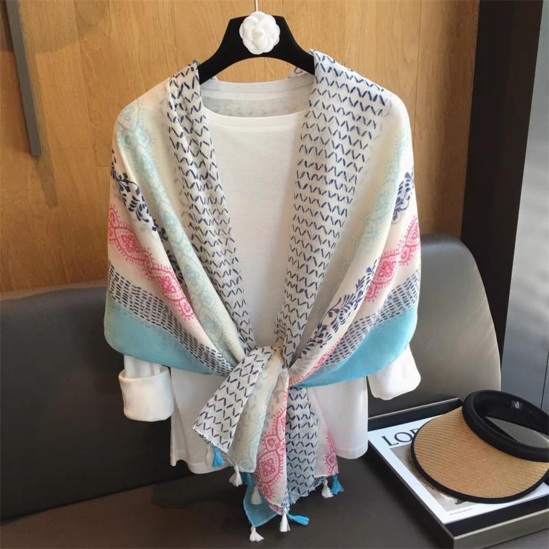 Lovely Garden Floral Tassel Viscose Shawls Scarf Lady High Quality Thin Wrap Pashmina Stole Bufandas Muslim Hijab Sjaal 180*90Cm