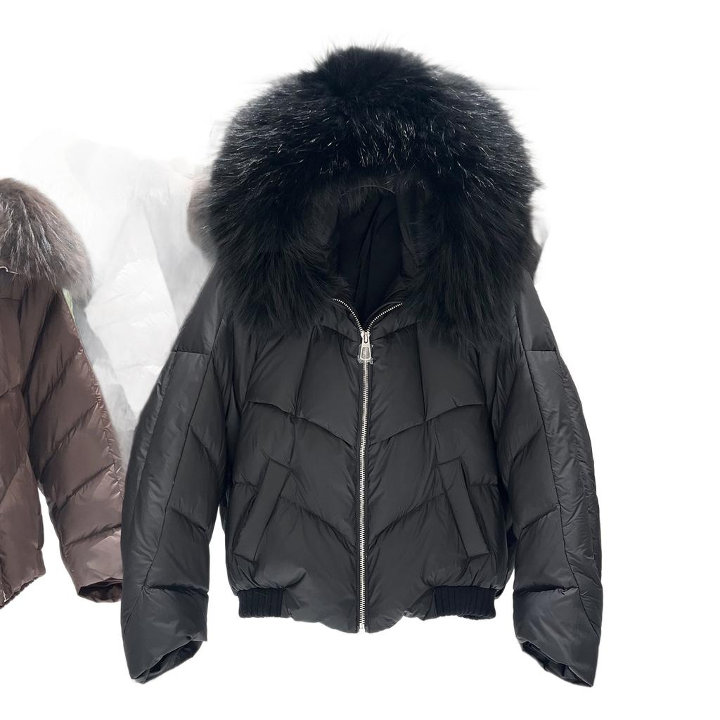 Winter New Natural Fox Fur Collar Hooded White Duck Down Jacket Women's Short Loose Thickened Warm Jacket