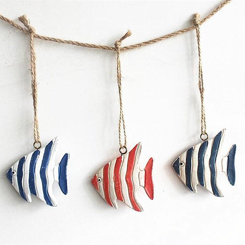 3Pcs/Lot Wooden Starfish String Mediterranean 5 Kinds of Decorative Fish Seahorse Dolphin Shell Hanging Ornament