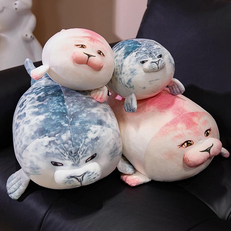 Sale 3D Novelty Throw Pillow Cute Real Life Blue Pink Couple Sea Lion Plush Toy Soft Seal Plush Stuffed Plush Party Pillow