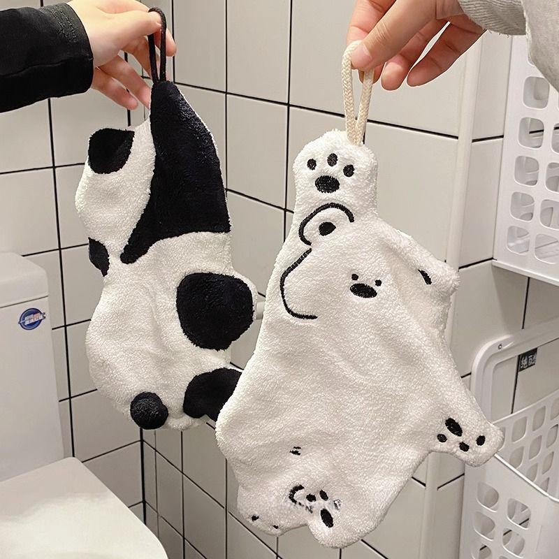 Panda Hand Towel, Hanging Type, Made Of Coral Fleece Microfiber, Absorbent And Quick-Drying, Suitable For Bathroom And Kitchen Use, Small Hand Towel