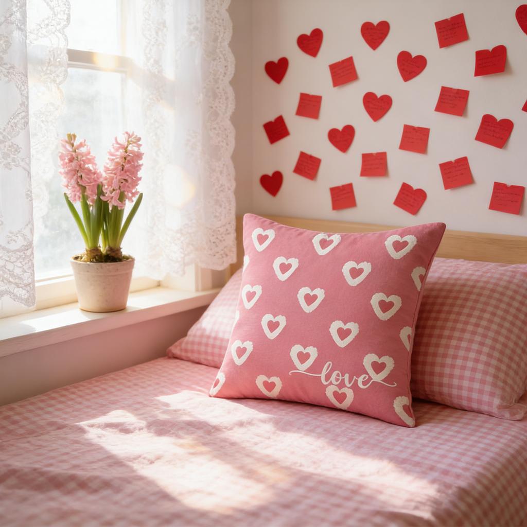 Valentine's Day Pillowcase, 17.71 X 17.71 Inches, Winter Holiday Theme, Sofa Throw Pillow Cover
