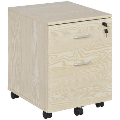 2-Drawer Locking Office Filing Cabinet W/ 5 Wheels Rolling Storage Hanging A4 Cupboard Home Organisation, Oak Wood Grain