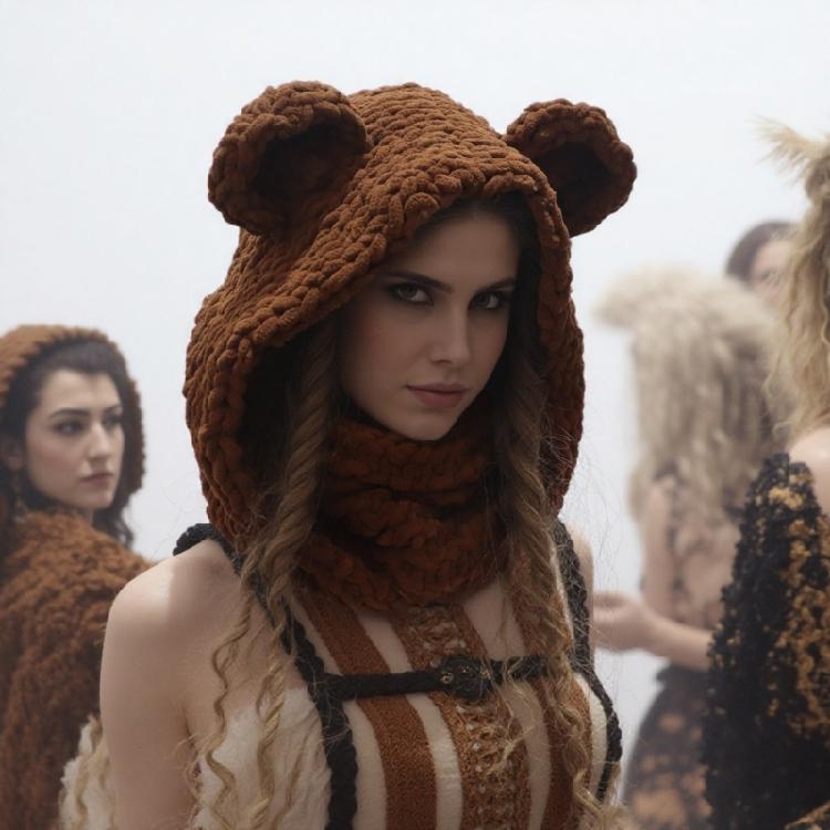 Thicken Neck Warmer Hat Crochet Bear Ear Balaclava Scarf Hat for Cold Weather Winter Sport Gear For Outdoor Enthusiasts