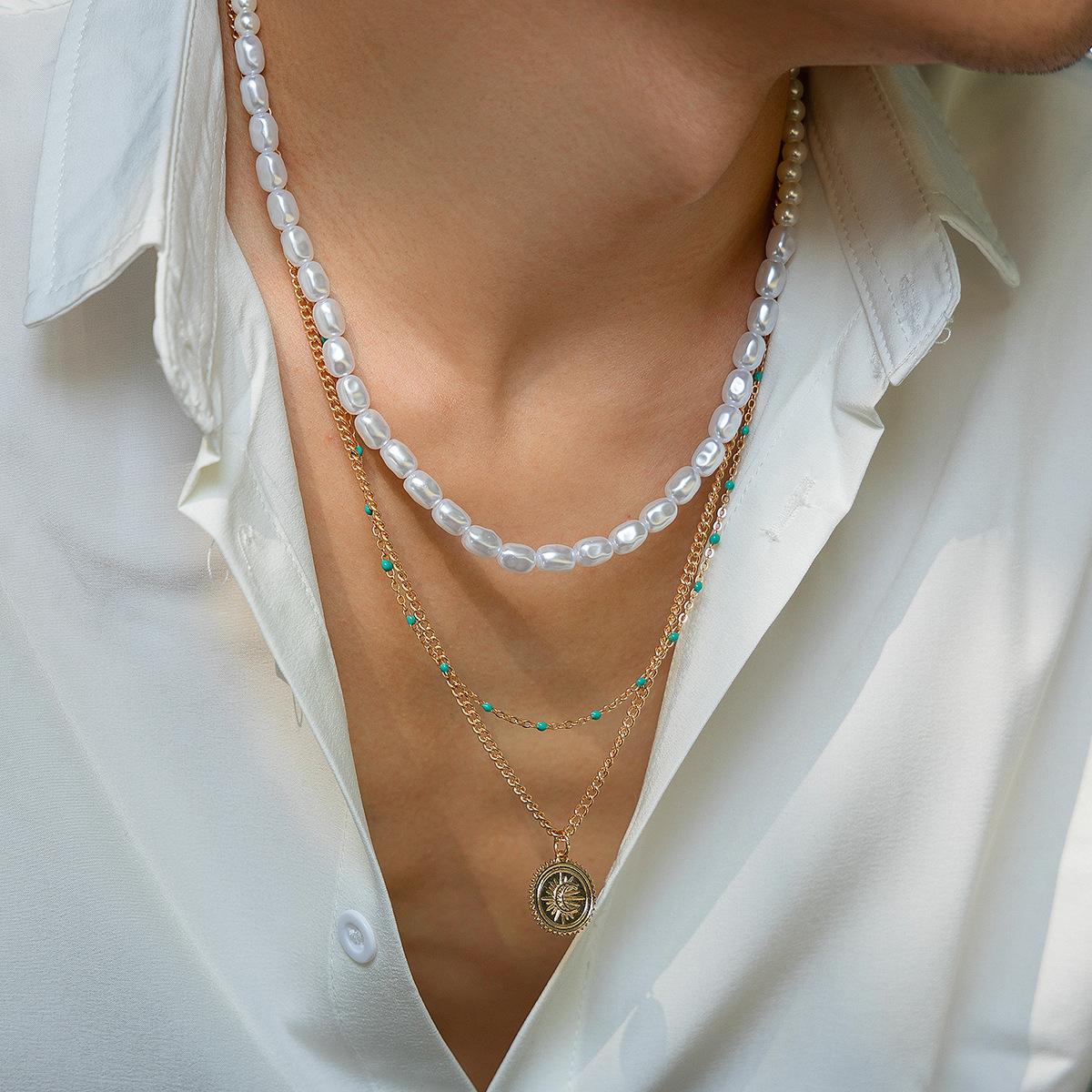 

Ожерелье из 3 жемчужин необычной формы для мужчин и круглая подвеска в стиле хип-хоп для мужчин с цепочкой на ключицу. белый