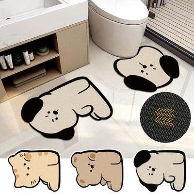 Cute Animal Bath Mat Rubber Absorbent Floor Mats Anti Slip Cartoon Foot Pad U-shaped Toilet Side Floor Rugs Bathtub Side Carpet