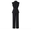 Women's Spring/Summer Age-Defying Suit Set: Waist-Cinched Vest & Draped Wide-Leg Pants.