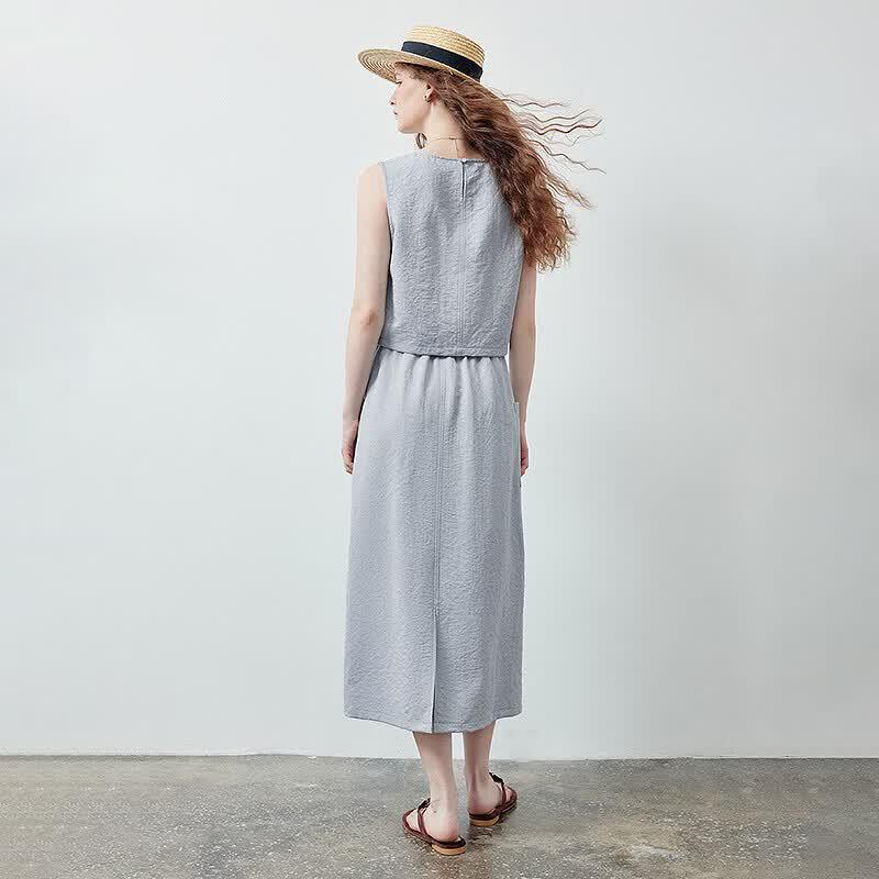 Chuyu Women's Sleeveless Faux Denim Skirt Set