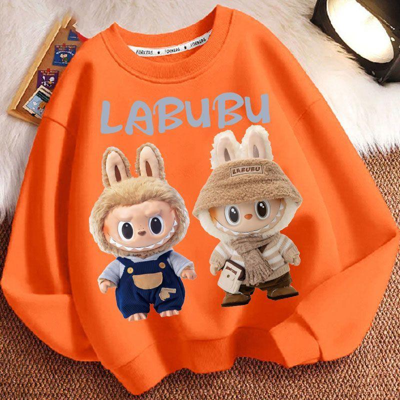 

Милые толстовки с круглым вырезом Labubu для мальчиков и девочек Весной и осенью, Свободные куртки с длинным рукавом для детей 130