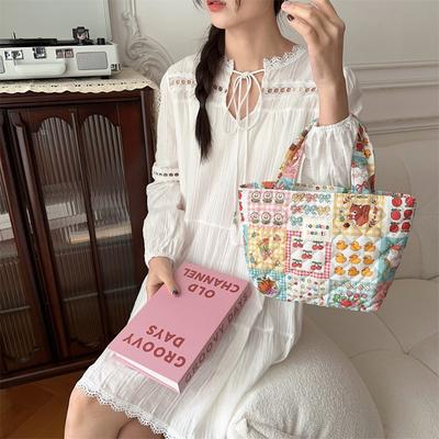 Quilted Plaid Handbag Cute Cartoon Animation Bento Bag Soft Hand Bag Commuter Finishing Bag