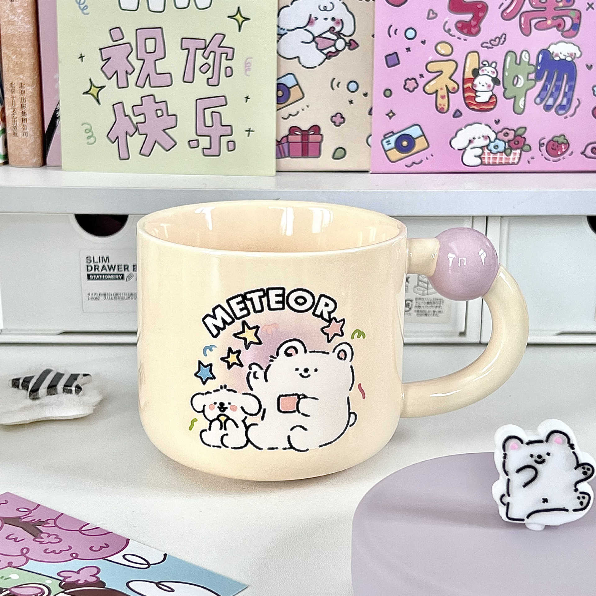 

Birthday Gift for Girls Cartoon Lines Puppy Mug Bestie Practical Ceramic Cup Souvenir Gift Box 401-500ml
