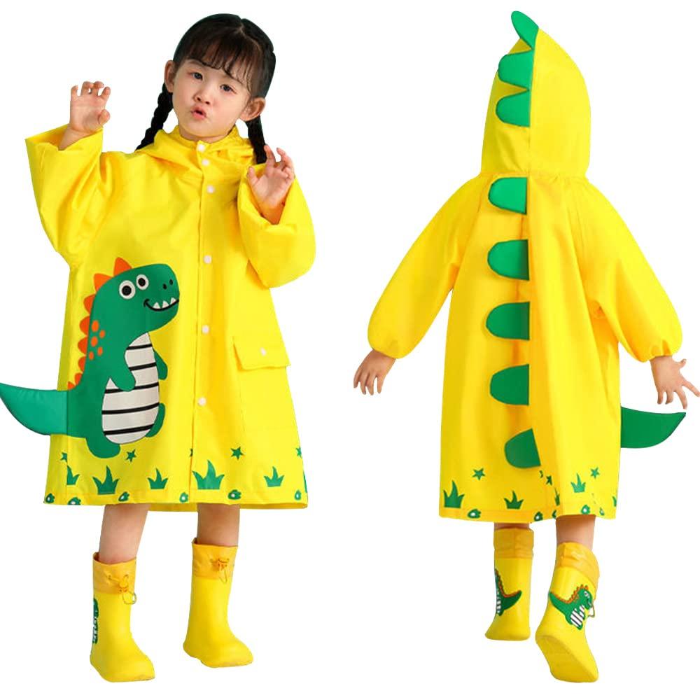 Raincoat for Girls and Dinosaur Rain Reflective Large Storage Rainy XL [HYJEAL] Children's Boys, Pattern, Poncho, Kids, School, Backpack, Waterproof,