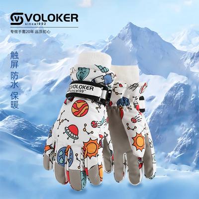 Kids Winter Ski Gloves Waterproof Windproof Thermal Lined Touchscreen Compatible Cartoon Design Snow Play Cycling