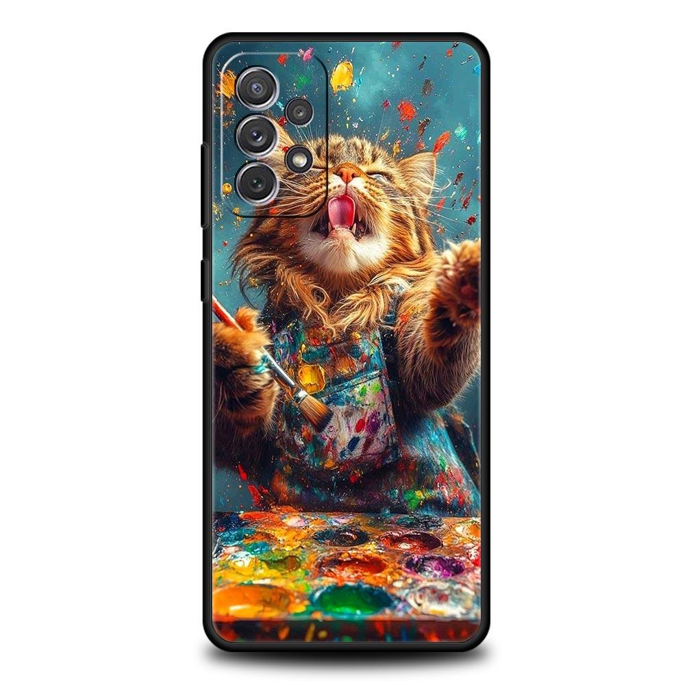 Cute Cat Phone Case for Samsung Galaxy A55 A35 A17 A07 A15 A13 A25 A51 A71 A72 A73 A32 A52 A52S A41 5G Soft TPU Shell Fundas Bag