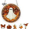 Halloween Puzzle Decoration Acrylic Decor, 2D Ghost Pumpkin Skeleton Hanging Sign, Faux Sign Stained Glass Spooky for Party Home Stress Relief