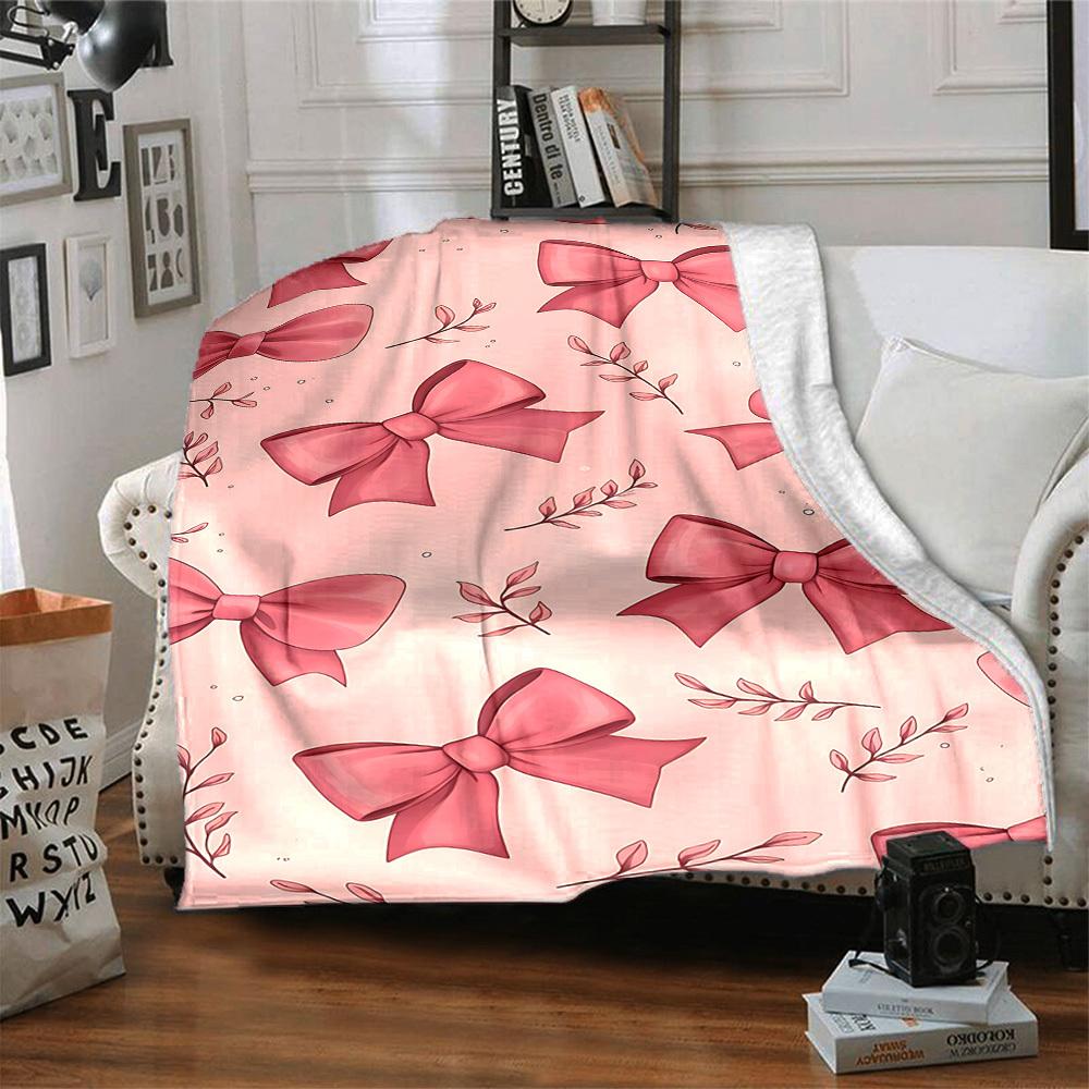 1pc Bow Floral Lightweight Flannel Blanket, Comfortable and Warm Blanket, for Office and Camping Sofa Bed, Livingroom156