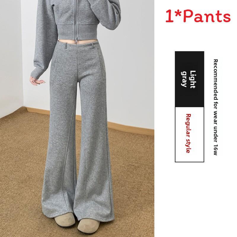 Flared Pants For Women With Plush Fleece Material Casual Long Trousers For Spring