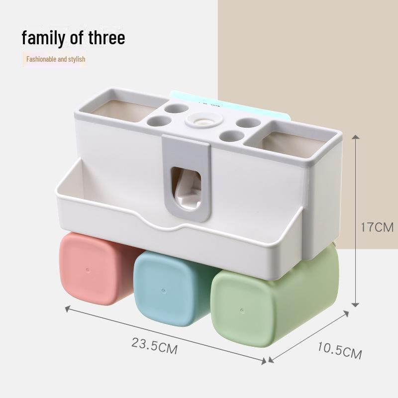 Punch-Free Wall-Mounted Toothbrush Rack with Automatic Toothpaste Dispenser and Mouthwash Cup