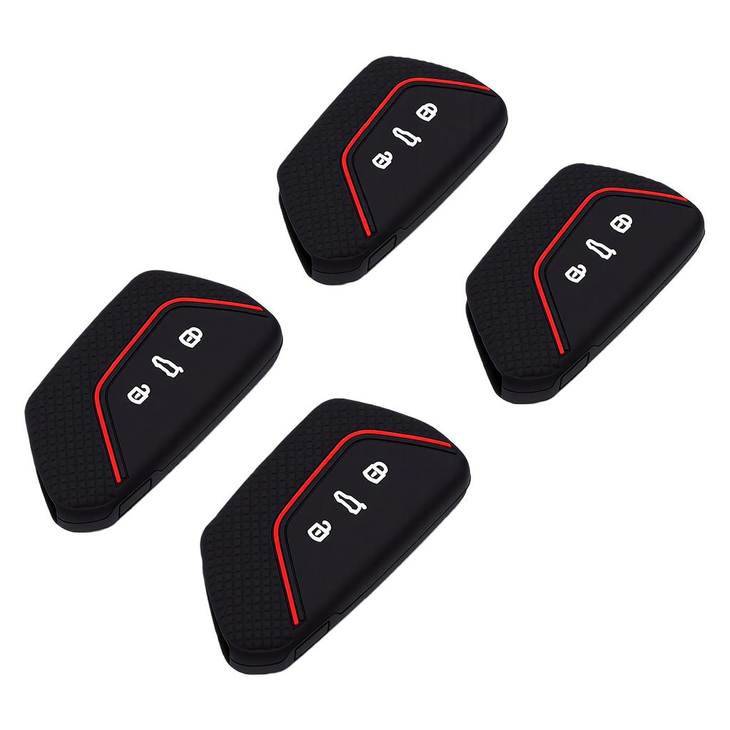 4PCS Car Key Cover Black Color Non Slip Textured Scratch Proof Soft Silicone Protective Key Fob Case