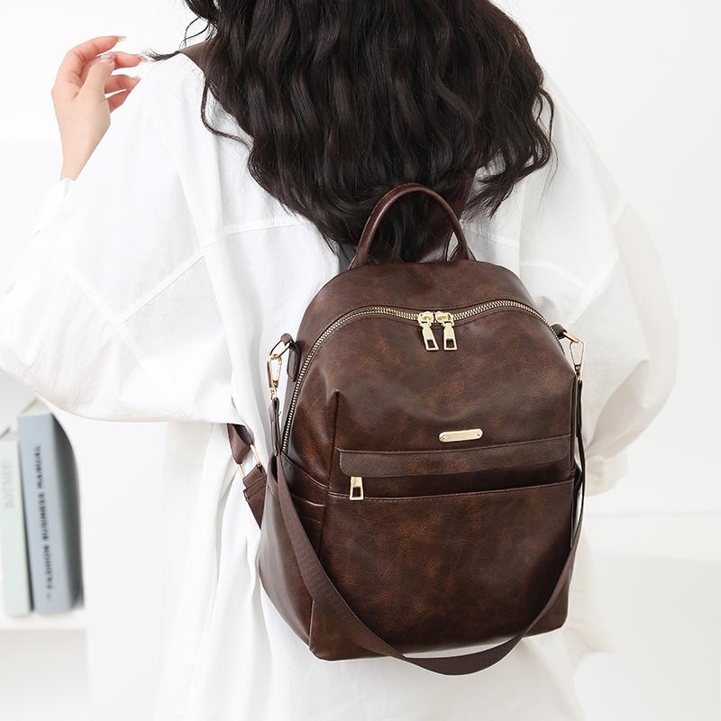 Women's Large Capacity Backpack Soft Leather Student Schoolbag Travel Backpack Multifunctional Shoulder Bag