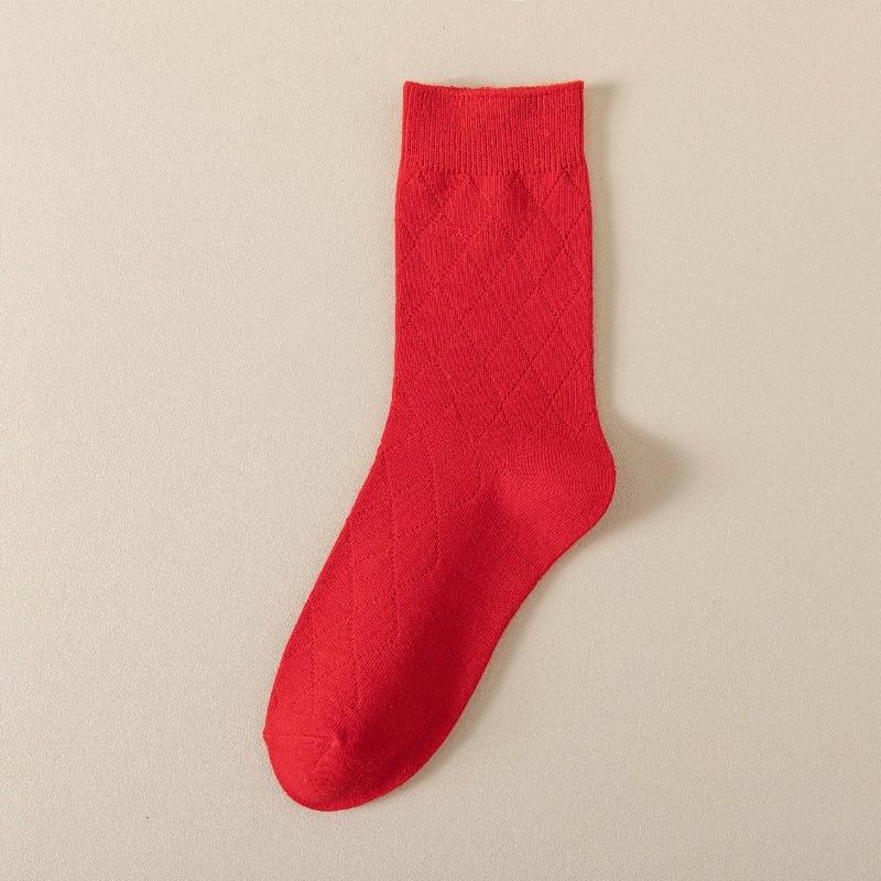 

New Year s Red Socks - Festive Double-knit Combed Cotton Socks with Auspicious Charm Socks - Twisted Red Color Mid-calf Women s Socks 1 pair алмаз