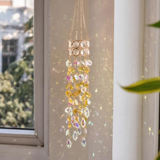 Faux Crystal Wind Chime for Outside, Window Hanging Sun Catcher, Prism Rainbow Maker Pendant for Home, Garden, Patio, Porch