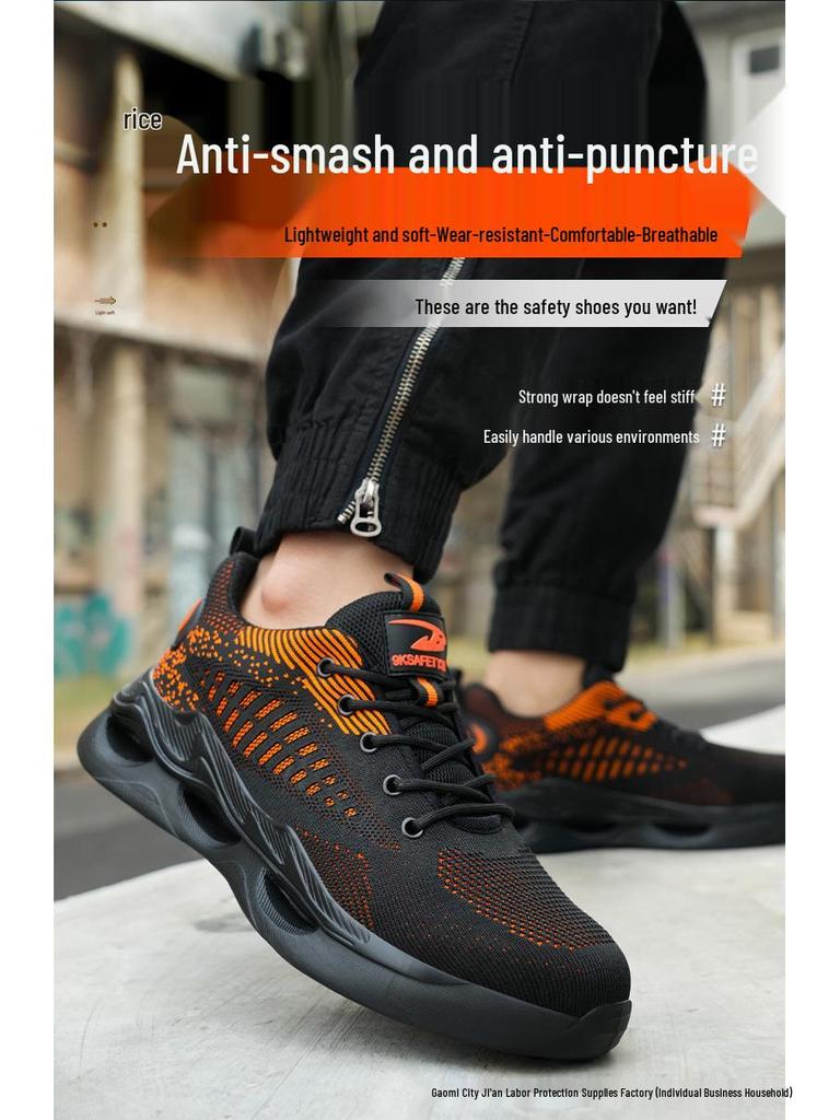 Flyknit Wear-Resistant Steel Toe Work Shoes - Men's Anti-Smash, Anti-Puncture, Soft Sole, Comfortable