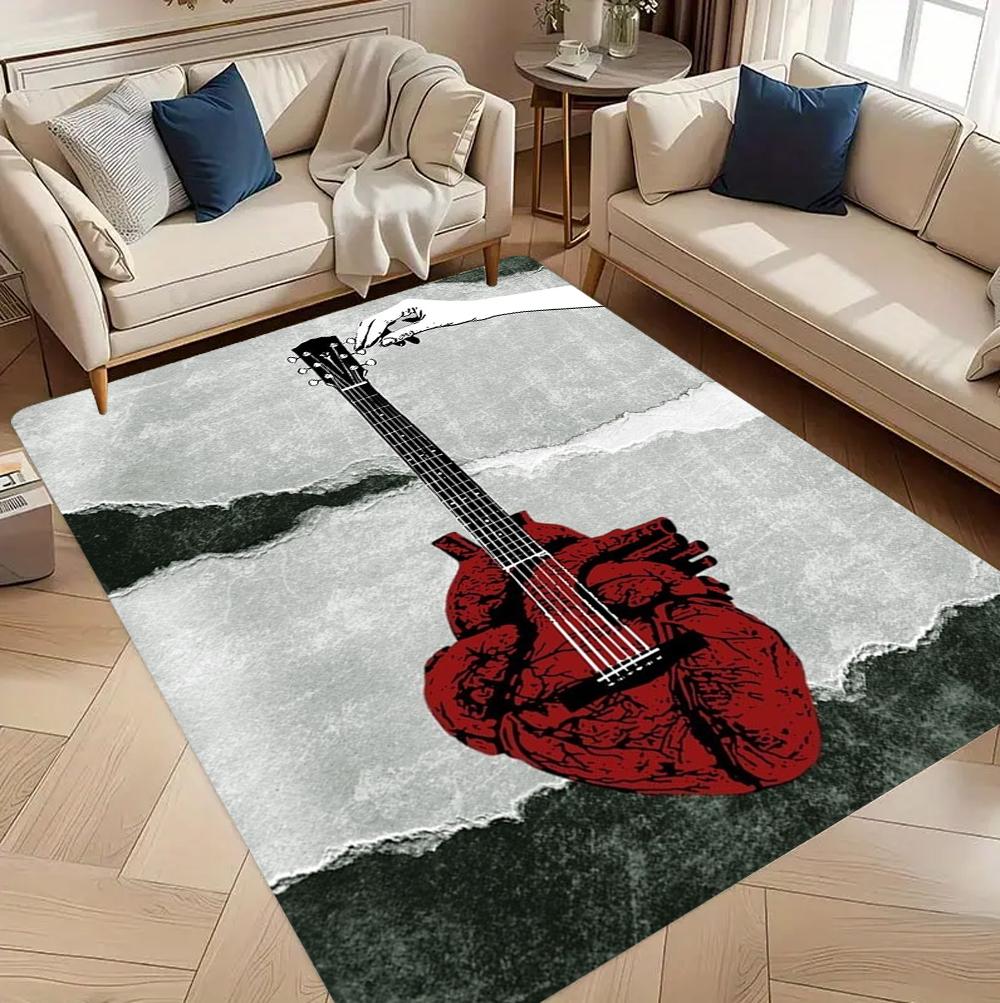 Living Room Rug Vintage Rock Guitar Art  Carpet Non-Slip Easy Clean Vibrant Nostalgic Decor Area Home Decor Mat