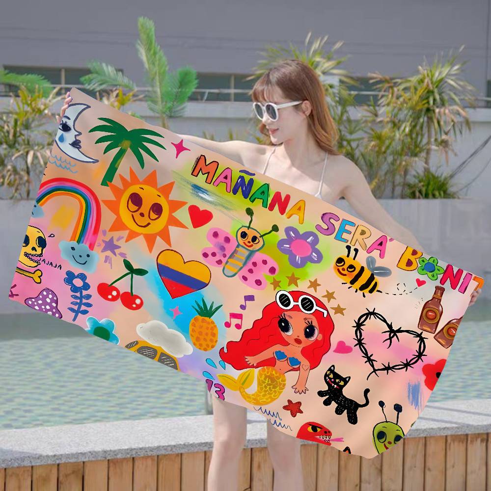 Karol G Female Singer Beach Towels Shower Towel Sauna Travel Spa Microfiber Quick Dry Gym Accessories Cute Room Decor