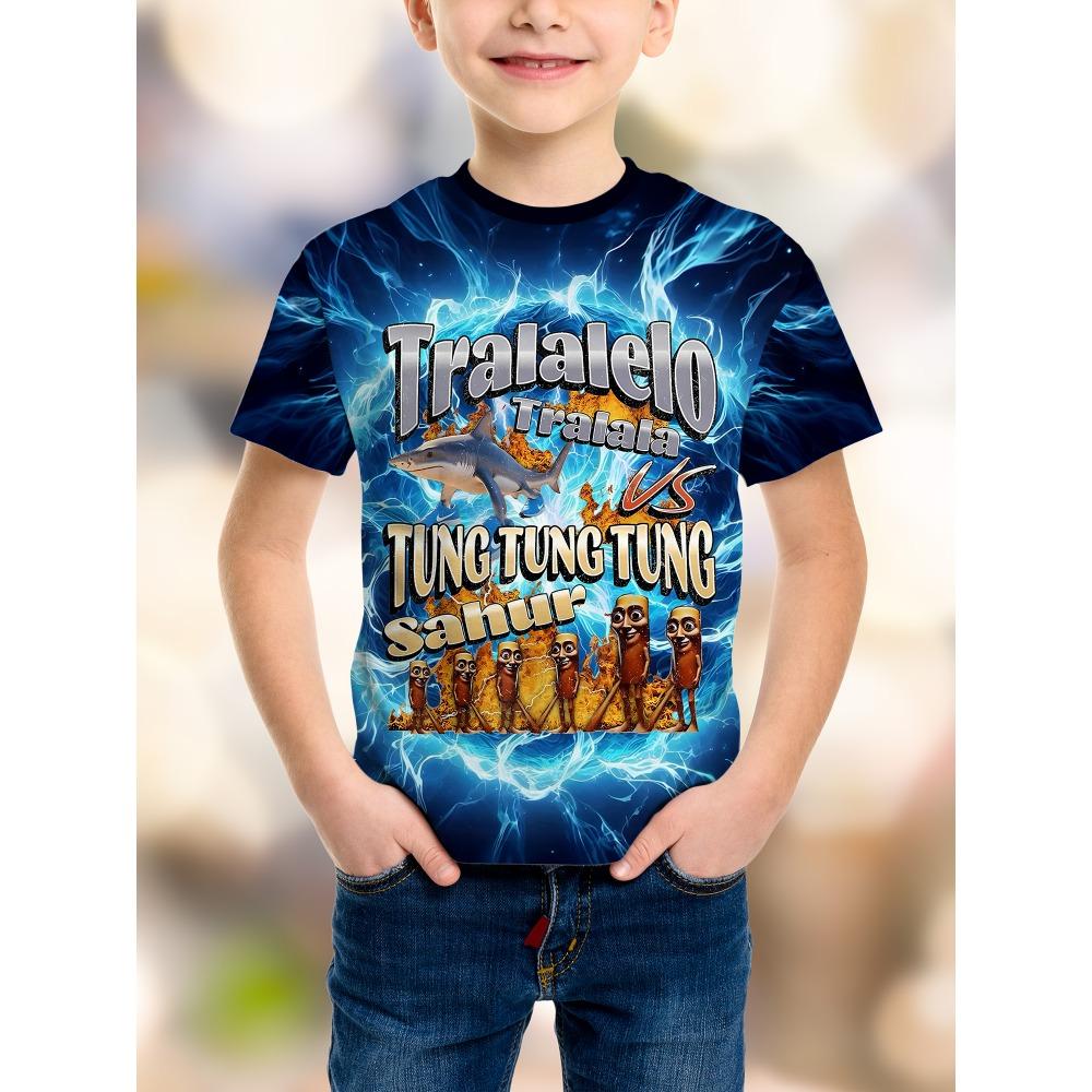 Одежда Футболки Мода TungTungTung Sahur Bombardiro Crocodilo Детские Мультяшные Футболки Костюм Мальчики Аниме ИИ Игра Короткий Рукав 140