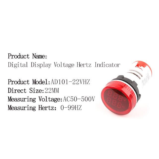 22mm AC 50-500V 0-99 Hz Round Square Digital Display Voltage Hertz meter Frequency Voltage Tester Meter Indicator Signal Light