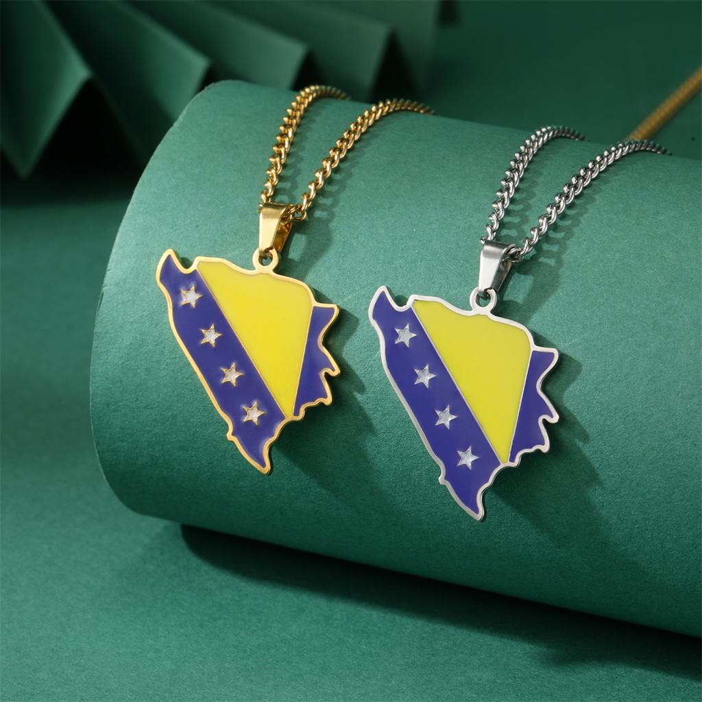 Enamel Bosnia and Herzegovina Map Pendant Necklaces Stainless Steel Women Men Charm Party Jewelry Gift