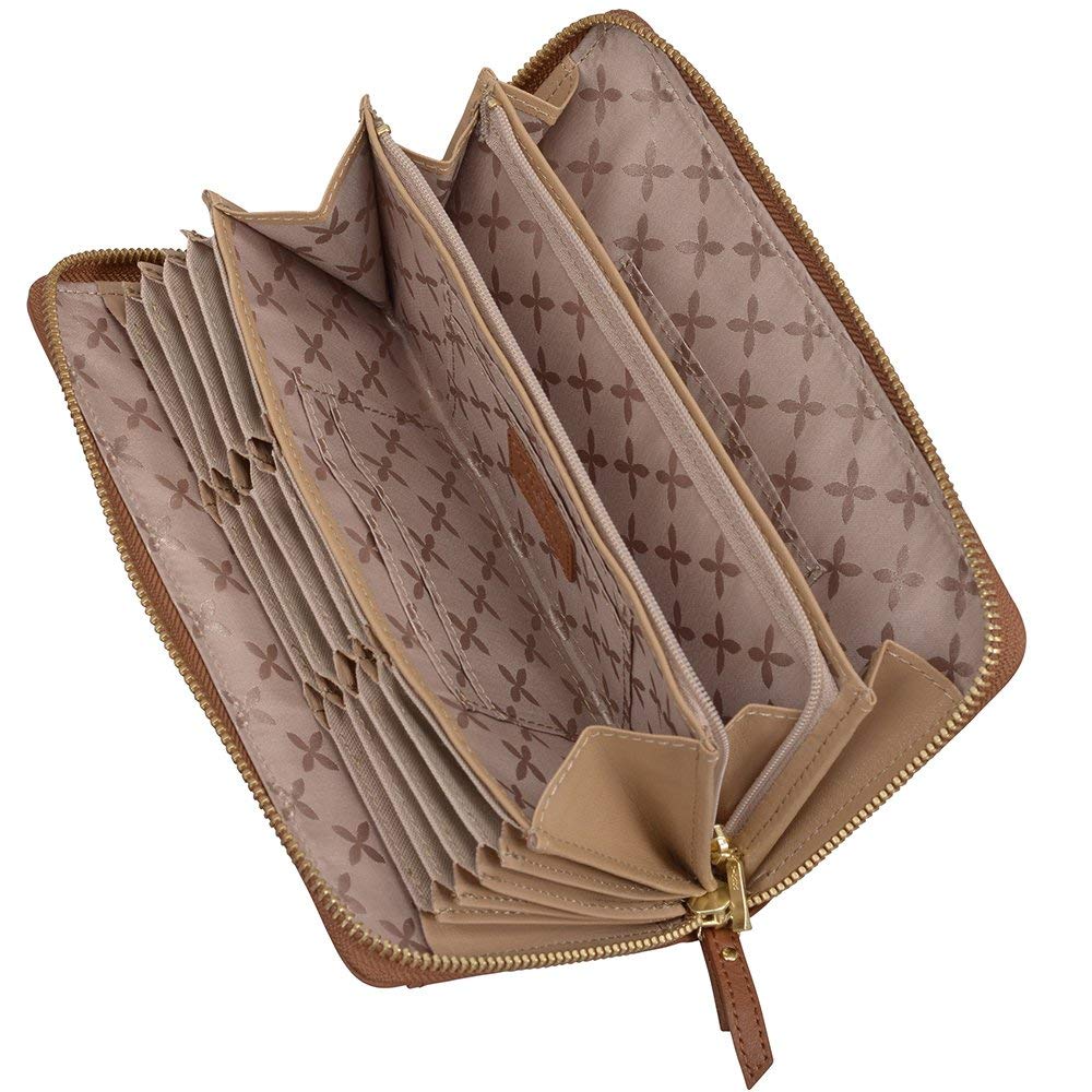 Chiocciola Genuine Leather Long Wallet with Ample Clear At a Glance Women's Storage, (Brown)