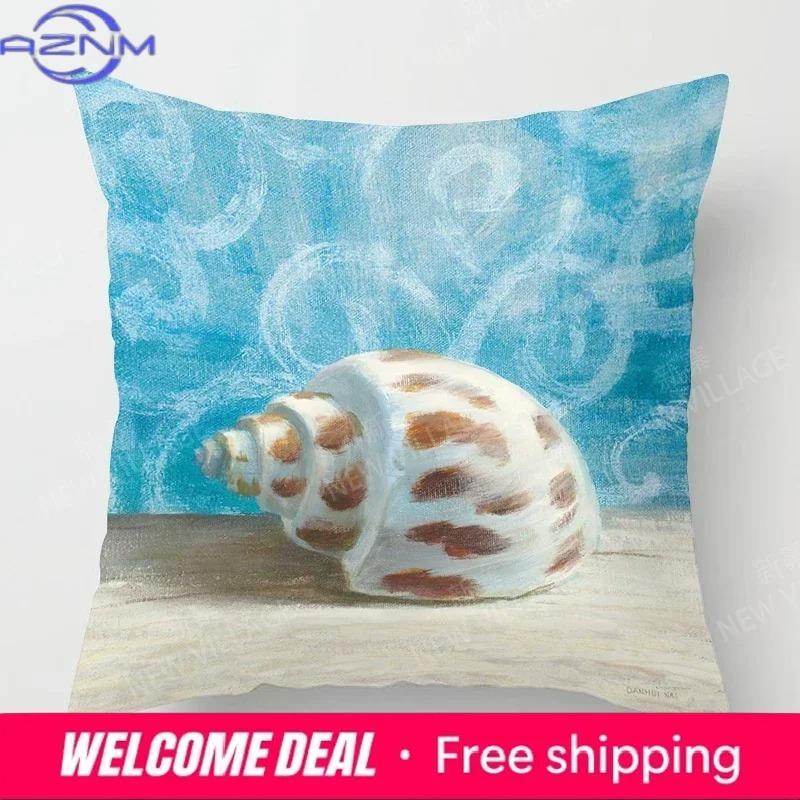 Home Decor Seashells  Starfish BeachThemed Pillow Covers Pattern Cushion Cover Suitable for Sofa Bedroom Car Pillow Cover