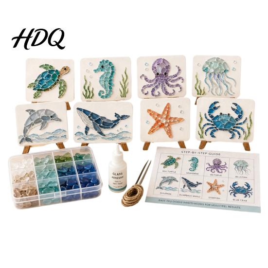 DIY Craft Kits for Adults Sea Glass Art Mosaic Kit Ocean Animal Themed Set Adult Crafting Gift Ideas Beginner Handmade Material Pack Coastal