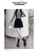 Plus Size Women's Brown Suede A-line High Waist Short Skirt for Spring & Autumn
