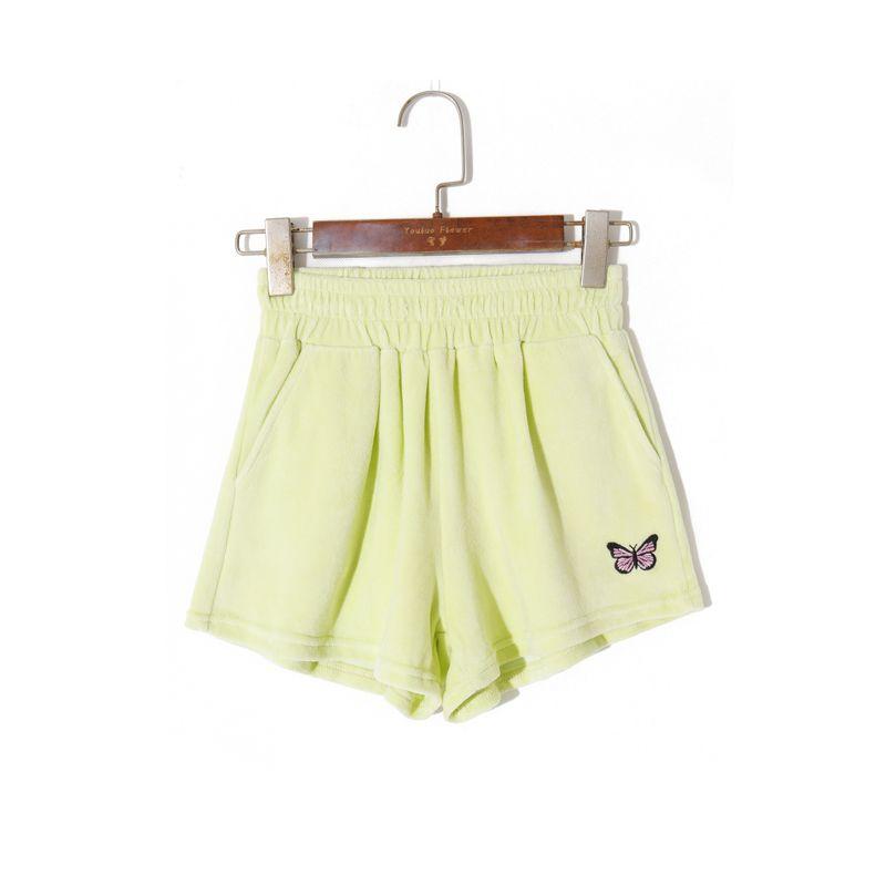 

Антивозрастная мода K-стиль Милые шорты Высокая талия Вышивка Green S