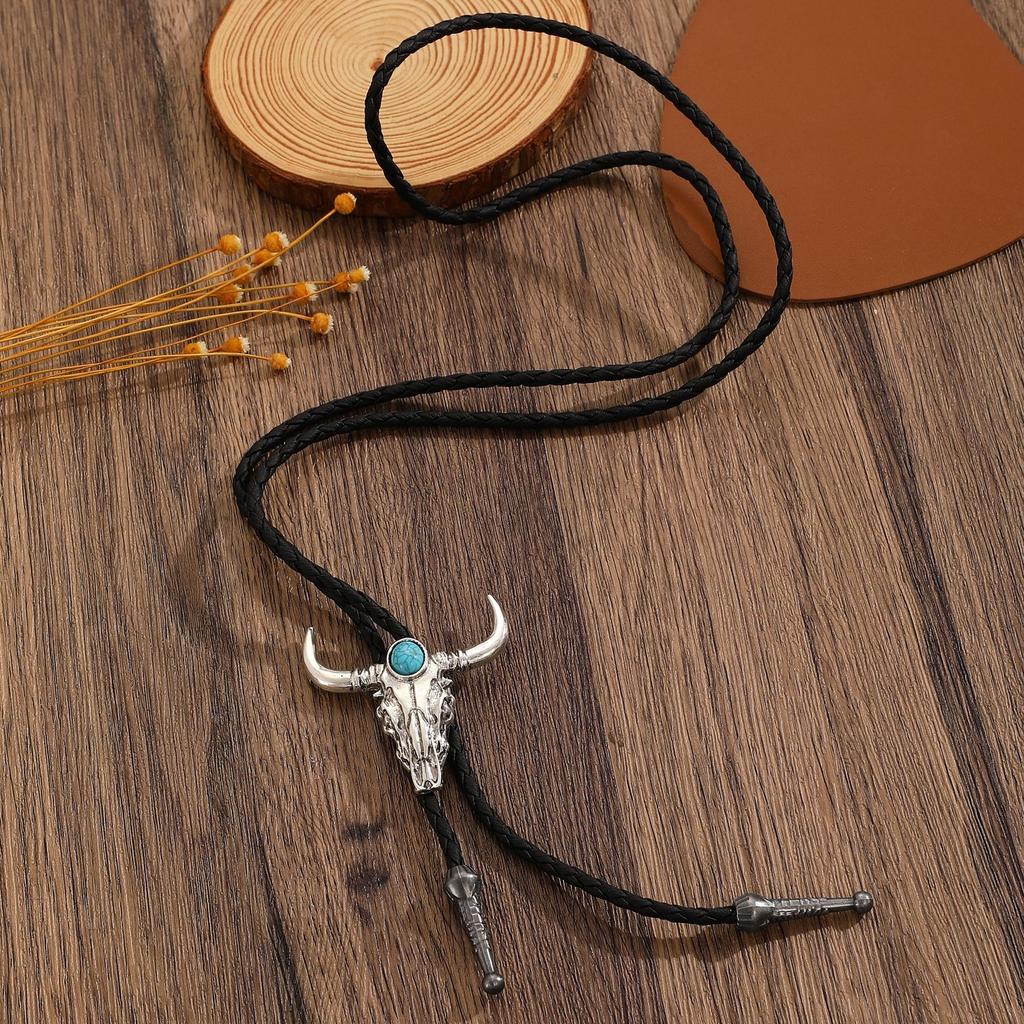 High quality long leather bull's head necklace jewelry wholesale fashion new factory direct sales retro men's leather necklace