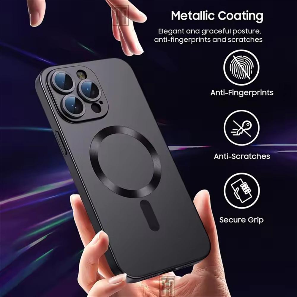 Für Magsafe Linsenschutz Matte Rutschfeste Handyhülle Für IPhone 16 15 14 13 12 11 Pro Max Plus Magnetische Kabellose Ladehülle