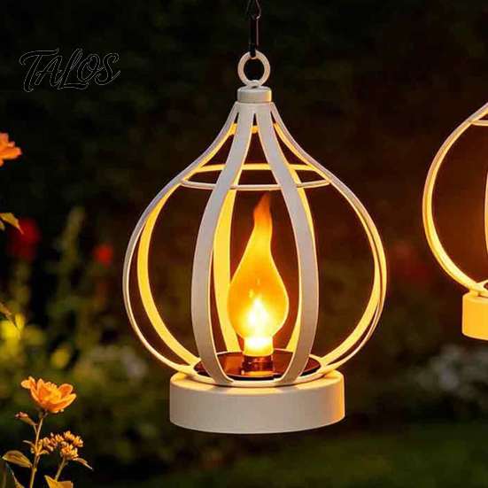Courtyard Landscape Lighting Solar Flame Lantern, Garden Hanging Metal Outdoor Durable Exterior Yard Decor Waterproof Lantern for Patio Porch Powered