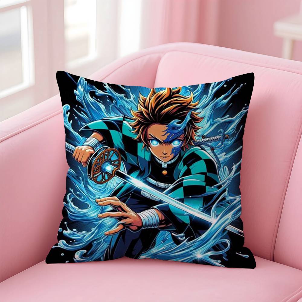 Demon Slayer Kimetsu No Yaiba Anime Kissenbezug Anti-Milben Kissenbezug Versteckter Reißverschluss Seidiger Kurzer Plüsch Sofakissenbezug