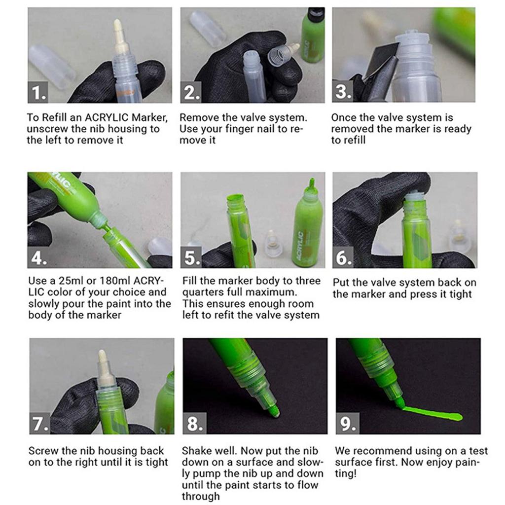 2Pcs 8mm Flat Tip Empty Paint Pens Acrylics Empty Marker Clear Pen Rod Refillable Empty Paint Marker for School Office