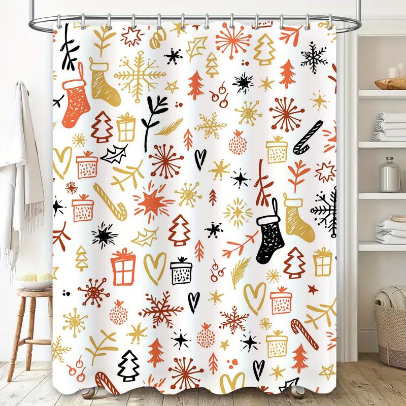 Tu Christmas Shower Curtain Holiday Festive Pattern Waterproof Bathroom Decor Farmhouse Style Xmas Holiday Home Decor Gifts