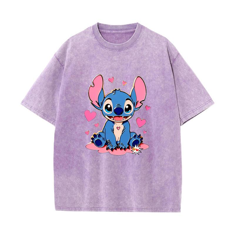 SX-38 MINISO 2026 Summer Vintage Wash Printed Pure Cotton Shoulder Style Men's and Women's Round Neck Short Sleeved Couple T-shirt