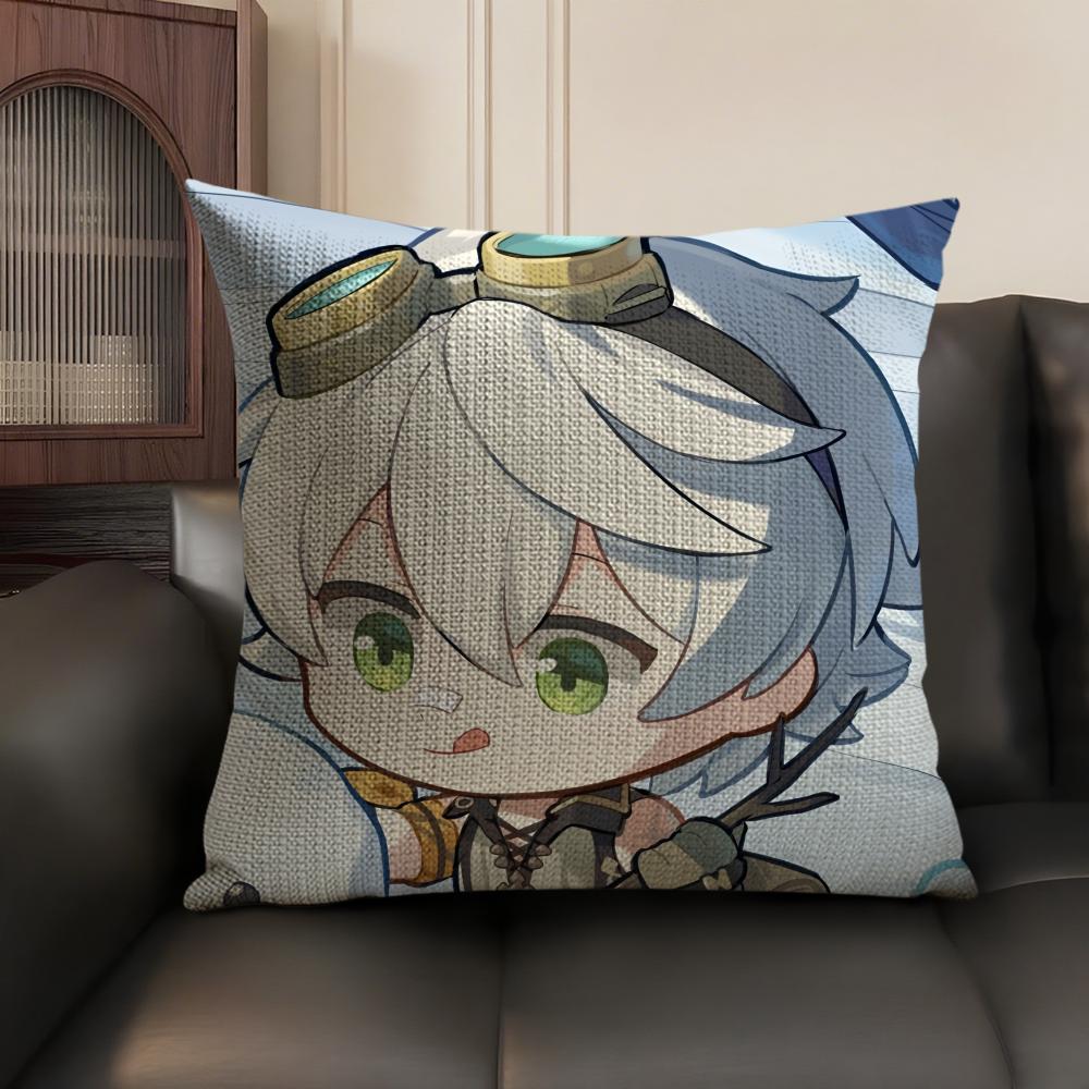 Bennett Cute Genshin Impact Cushion Cover Natural Linen Organic Fabric Double-Sided Printing Sofa Home Decor Gift Pillow Case