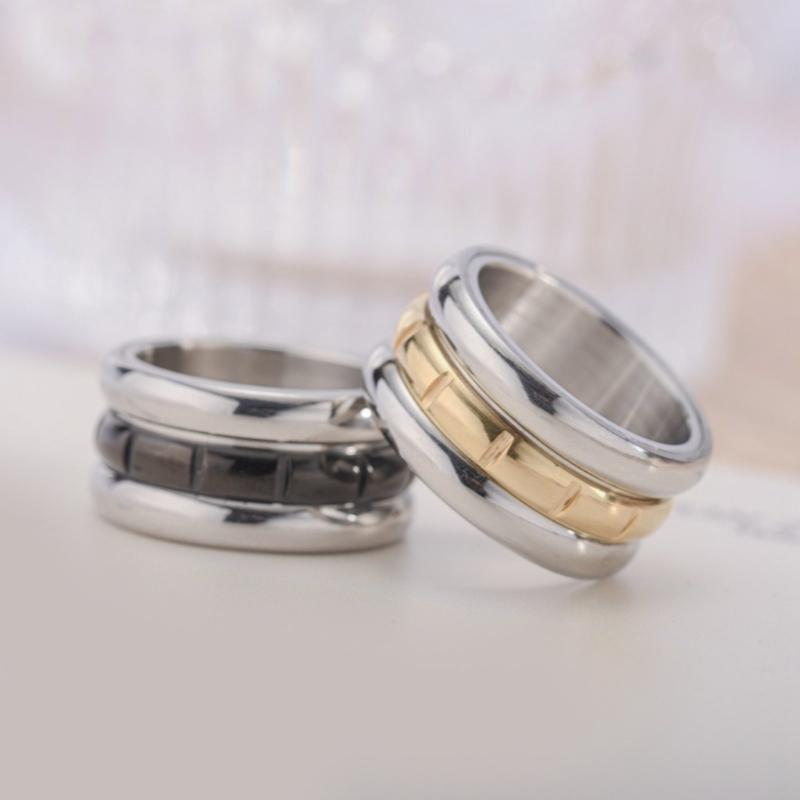 Fashionable Rotatable Ring Elegant Stress Relief Rotating Ring for Women Men Titaniums Steel Geometric Finger Ring